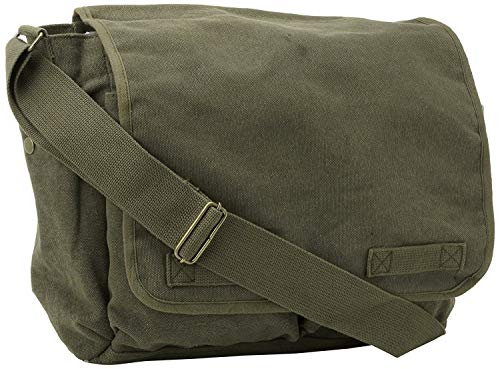 Olive Green Original Heavyweight Classic Military Messenger Bag with Army Universe Pin von Army Universe