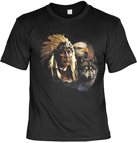 Art & Detail Shirt Indianer Tshirt zum Geburtstag Indianer mit Wolf und Adler Fb schwarz Größe XL von Art & Detail Shirt