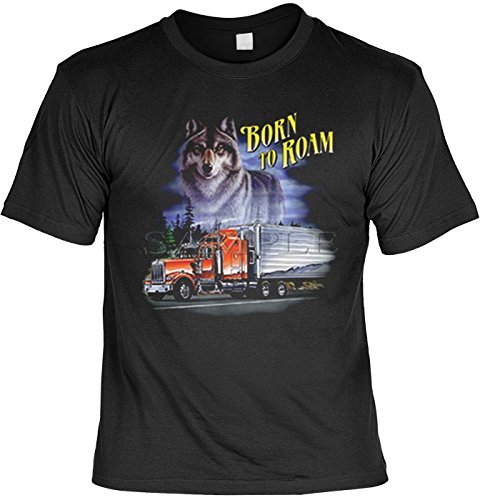 Trucker LKW Fahrer T-Shirt Born to Roam Fb schwarz Größe 5XL von Art & Detail Shirt
