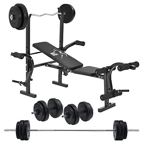 ArtSport Multifunktion Hantelbank Set ProfiGym 1000 & 3in1 Hantelset mit 60 kg Gewichten - Trainingsbank klappbar Kurzhantel Langhantel Curlhantel Kraftstation, Schwarz von ArtSport