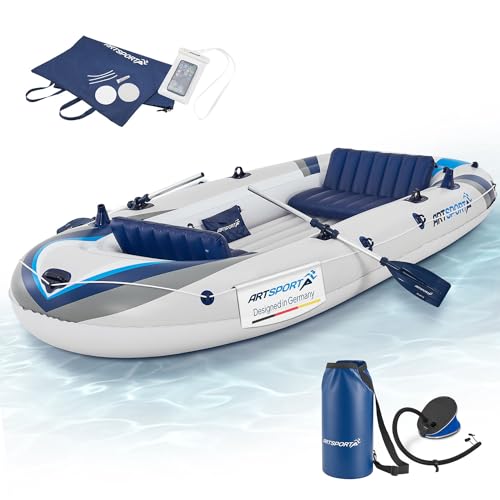 ArtSport Schlauchboot 330 cm für 4 Personen — Paddelboot aufblasbar mit 2 Sitzbänken — Ruderboot PVC mit Luftpumpe, Paddel, Tasche & Reparaturset von ArtSport