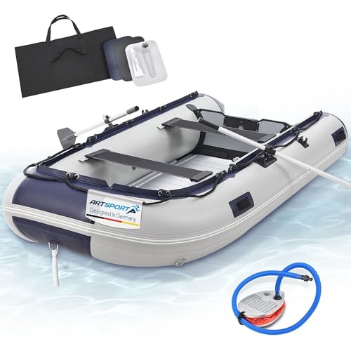 ArtSport Schlauchboot 3,20 m für 4 Personen mit 2 Sitzbänke & Aluboden - Paddelboot mit Paddel, Pumpe, Tasche & Reparaturset - Angelboot aufblasbar von ArtSport