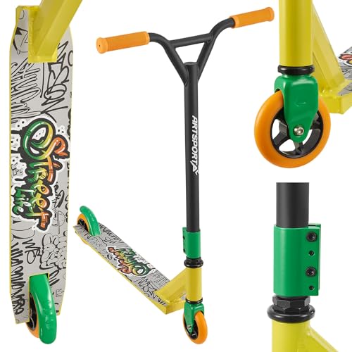 ArtSport Stunt Scooter Street Life - Trick Roller für Kinder & Jugendliche - 360° Lenker, 100 mm Alu Räder - Kinderroller Schwarz Gelb Orange von ArtSport