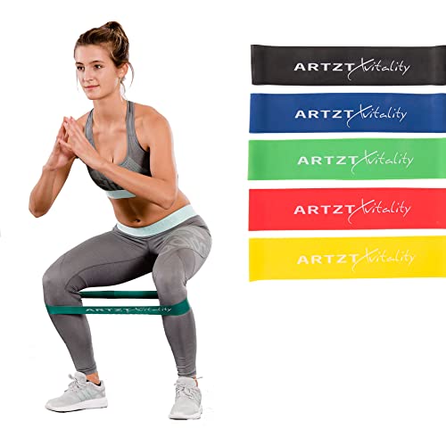 ARTZT vitality Theraband Rubber Band | Miniband Fitnessband für Training von Armen, Beinen, Po und Bauch | Sportband mit 5 Stärken im Set Mehrfarbig, 25 x 5 cm von ARTZT vitality
