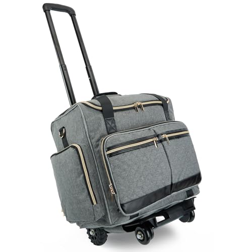 Arxus Lehrertasche Trolley mit 4 Rollen - Kunst Tragetasche für Damen mit Abnehmbarem Rollwagen, Robuste Aktentasche mit Gepolsterten Taschen für 15,6 Zoll Laptop und Lehrerbedarf, Grau von Arxus