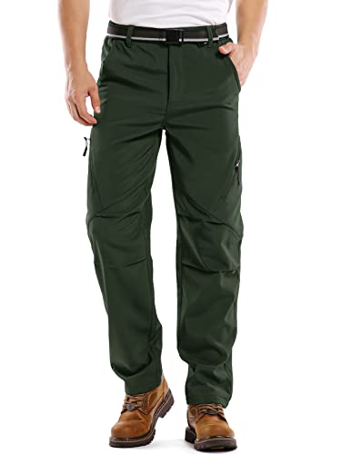 Asfixiado Herren Wanderhose Wasserdicht Softshellhose Outdoorhose Winddicht Warm Fleece Gefüttert Skihose Snowboardhose Arbeitshose Winter Trekkinghose(6070 Cargo Green 36) von Asfixiado