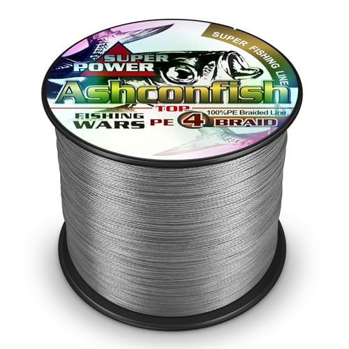 Ashconfish Braided Fishing Line- 4 Strands Super Strong PE Fishing Wire Heavy Tensile for Saltwater & Freshwater Fishing -Abrasion Resistant - Zero Stretch- 500M/547Yds 8LB Gray von Ashconfish