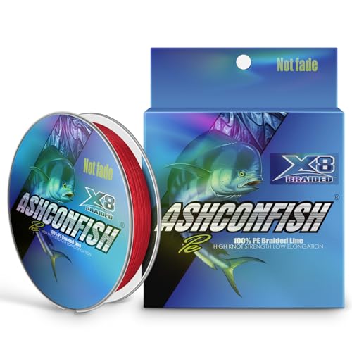 Ashconfish Geflochtene Angelschnur, Farbe verblasst nicht, 8 Stränge, super stark, abriebfest, kein Dehnen, hervorragende Zugkraft, glatt (Rot, 100 m - 22,7 kg/0,36 mm) von Ashconfish