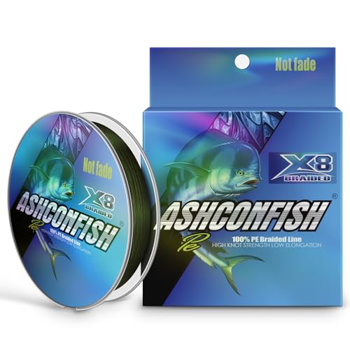 Ashconfish Geflochtene Angelschnur, Farbe verblasst nicht, 8 Stränge, superstark, abriebfest, kein Dehnen, 100 m - 68 kg/0,68 mm, dunkles Armeegrün von Ashconfish