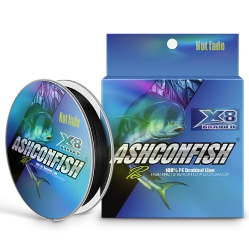 Ashconfish Geflochtene Angelschnur, Farbe verblasst nicht, 8 Stränge, superstark, abriebfest, kein Dehnen, hervorragende Zugkraft, glatt (Schwarz, 100 m) - 136 kg/1 mm von Ashconfish