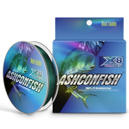 Ashconfish Geflochtene Angelschnur, farbecht, 8 Stränge, superstark, abriebfest, kein Dehnen, 2,7 kg bis 136 kg, Moosgrün, 100 m - 136 kg/1,0 mm von Ashconfish