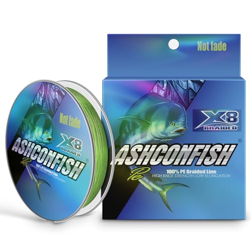 Ashconfish Geflochtene Angelschnur, farbecht, 8 Stränge, superstark, abriebfest, kein Dehnen, 2,7 kg bis 136 kg, fluoreszierendes Grün, 100 m - 18,1 kg/0,32 mm von Ashconfish