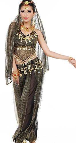 Astage Damen Bauchtanz Kostüme Set Indischer Tanz Darbietungen Kleidung, Schwarz, Fits DE 32-40 von Astage