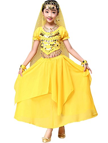 Astage Mädchen Kleid Bauchtanz Indianisch Halloween Karneval Kostüme, L Fits 12-13 years, Gelb von Astage