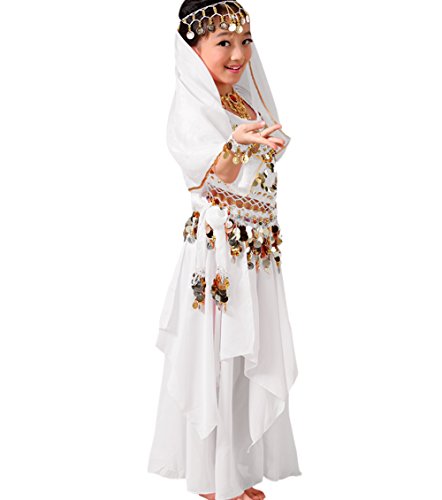 Astage Mädchen Kleid Bauchtanz Indianisch Halloween Karneval Kostüme Weiß M von Astage