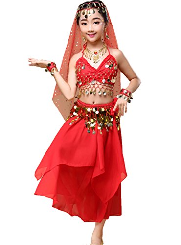 Astage Mädchen Kleid Kinder Bauchtanz Halloween Karneval Kostüm-Sätze, S Fits 6-9 Jahre, Rot von Astage