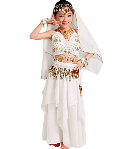 Astage Mädchen Kleid Kinder Bauchtanz Halloween Karneval Kostüm-Sätze Weiß M von Astage