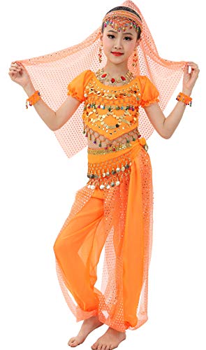 Astage Mädchen Short Sleeve Bauchtanz Kostüm Set Alle Ornamente Orange XL von Astage