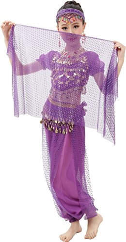 Astage Mädchen Short Sleeve Bauchtanz Kostüm Set Alle Ornamente Violett L von Astage
