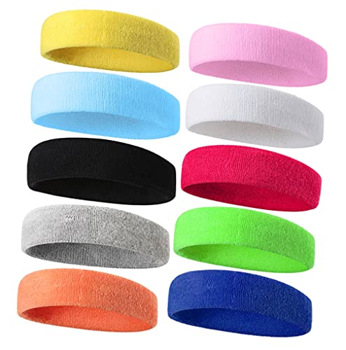 10 Stück Sport Stirnband,Stirnband Damen Herren Schweißband Stirnband,Baumwoll Stirnbänder Elastische Stirnbänder, für Laufen Radfahren,Fitness Mehrfachfarbe von AstarFavor