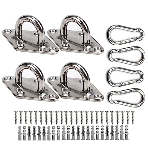 AstarFavor 4 Stück Decken Haken und 4 Stück Edelstahl Karabiner,Wand Haken,M5 Edelstahl Augplatte mit öse,Decken-Befestigung,Edelstahl Decksplatte,für Boot Takelage Schaukel Hängematte von AstarFavor