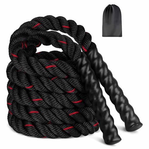 Schweres Springseil,Fitnessseil,Battle Ropes Schlachtseil,280CM/0,6kg Gewichtetes Springseil,Trainingsseil mit Trainingsposte für Kraftaufbau, Muskeltraining und Ganzkörperfitness (Schwarz Rot) von Astis