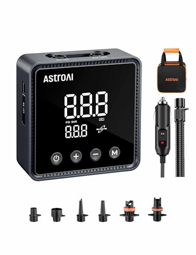 AstroAI Sup Pumpe Elektrisch 20PSI, 12V DC Elektrische Luftpumpe mit Intelligenter Zweistufiger Inflation, Auto-Off und Entlüftungsfunktion, für SUP-Boards, Luftmatratzen, Schwimmringe, Zelte von AstroAI