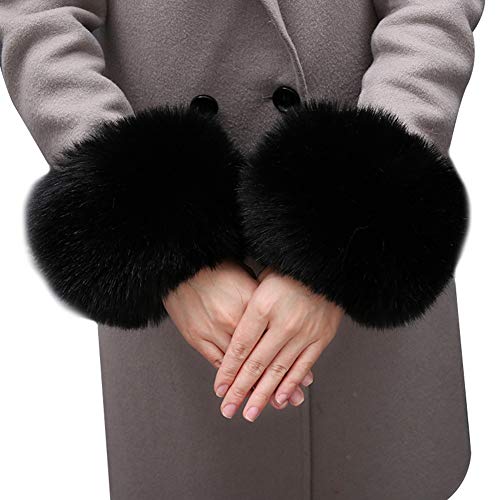 Asudaro Frauen Mädchen Herbst Winter Fell Pelz Armstulpen Stulpen Manschetten Fellstulpen Handschuhe Armband Pulswärmer Kunstfell Handschuhe Ärmel Manschette Bekleidungszubehör von Asudaro