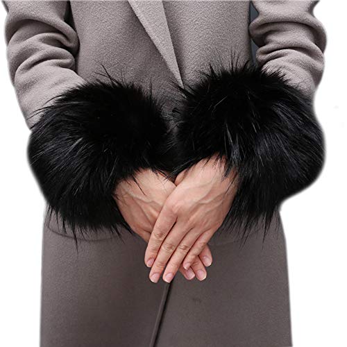 Asudaro Frauen Mädchen Herbst Winter Fell Pelz Armstulpen Stulpen Manschetten Fellstulpen Handschuhe Armband Pulswärmer Kunstfell Handschuhe Ärmel Manschette Bekleidungszubehör von Asudaro