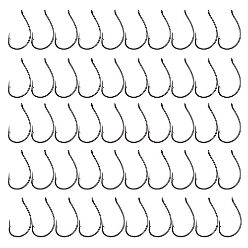50 Stück Wacky Haken Karbonstahl Widerhaken Angelhaken mit Löchern Offset-Kreishaken 5 Arten #3#2#1#1/0#2/0 Angelhaken Angelhaken ohne Widerhaken Süßwasser von Asukohu