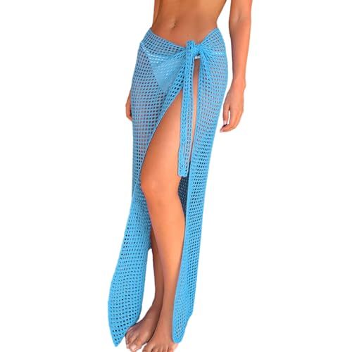 Asukohu Durchsichtige lange Röcke für Damen, gehäkelter Badeanzug, mit Schlitzen, ausgehöhlter Strandrock für Strandkleidung, durchsichtiger Häkelrock, Strandrock für den Urlaub von Asukohu