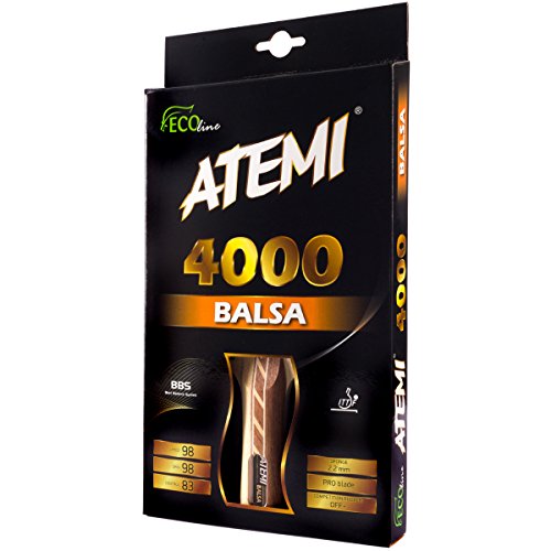 Atemi 4000 Tischtennisschläger (Balsaholz) Pro Offensive+ Ping Pong Schläger | Verbesserte Kontrolle, Geschwindigkeit, Rotation | Anfänger & Profis | von Atemi