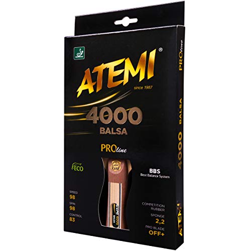 Atemi 4000 Tischtennisschläger (Balsaholz) Pro Offensive+ |Verbesserte Kontrolle, Geschwindigkeit, Rotation |Alle Spielstärken |5-Schicht, Wettkampfbelag | Aktualisierte Griffe, Farben und Verpackung von Atemi