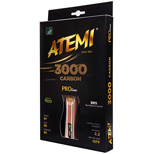 Atemi Pro Carbon 3000 Tischtennisschläger - Überlegene Kontrolle & Power | ITTF-zugelassener Belag | Hergestellt aus natürlichen exotischen Hölzern | Aktualisierte Griffe, Farben und Verpackungen von Atemi
