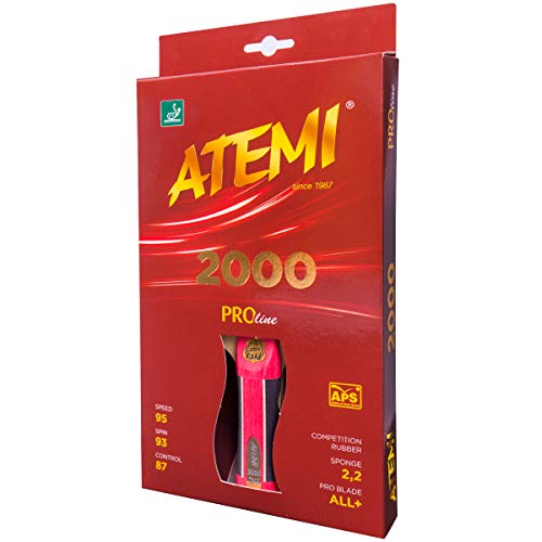 Atemi ProLine 2000 Tischtennisschläger |Überlegene Kontrolle & Leistung |ITTF-zugelassener Belag |Natürliche Materialien |Alle Spielstärken |Aktualisierte Griffe, Farben & Verpackung |Leichtgewicht von Atemi