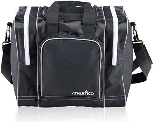 Athletico Bowling-Tasche für Einzelbälle, Einzelball-Tragetasche mit gepolstertem Ballhalter, passend für ein einzelnes Paar Bowlingschuhe bis Herrengröße 4, Schwarz von Athletico