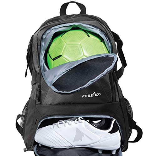 Athletico National Football Bag – Rucksack für Fußball, Basketball & Volleyball inkl. separater Klampe und Ballfächer (schwarz) von Athletico