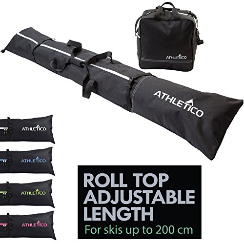 Athletico zweiteiliges Ski und Boot Bag Combo | Store & Transport Ski bis 200 cm und Stiefel bis Größe 13 | inkl. 1 Ski Bag & 1 Ski Boot Bag (Schwarz) von Athletico
