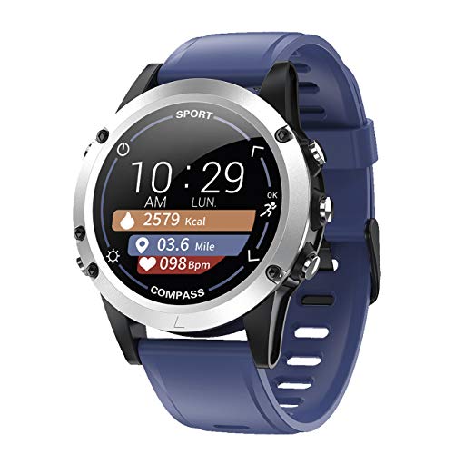 Fitnesstracker mit Herzfrequenz Puls Blutdruck Messung Kompass Schlaf Schrittzahl Farbdisplay Smartwatch Armband Uhr Blau - 9714/5 von Atlanta