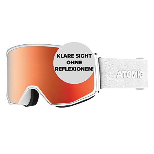 ATOMIC FOUR Q STEREO Skibrille - Weiß - Skibrillen mit großem Sichtfeld - Hochwertig verspiegelte Snowboardbrille - Brille mit Live Fit Rahmen - Skibrille für Brillenträger von ATOMIC