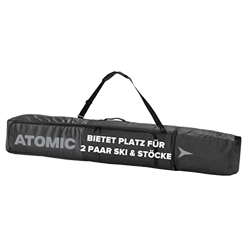ATOMIC DOUBLE SKI BAG Schwarz - Skitasche für zwei Paar Ski & Stöcke - Längenverstellbare Tasche (175 - 205 cm) - Wasser- & schmutzabweisendes Material - Inkl. Tragegurt von ATOMIC