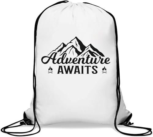 Adventure Awaits Mountain Fire Turnbeutel, lässiger Kordelzug, Weiß, weiß, Einheitsgröße von Atspauda