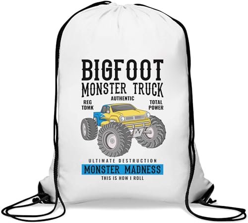 Atspauda Bigfoot Monster Truck Monster Madness Gym Sack Casual Drawstring Bag White, weiß, Einheitsgröße von Atspauda