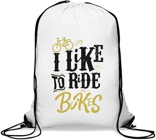 Atspauda I Like To Ride Bikes Turnbeutel, lässiger Kordelzug, Weiß, weiß, Einheitsgröße von Atspauda