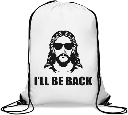 Atspauda Turnbeutel mit Aufschrift "I'll Be Back", lustiger Jesus, lässiger Kordelzug, Weiß, weiß, Einheitsgröße von Atspauda