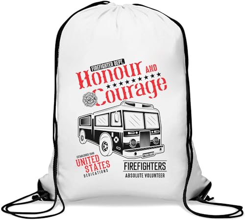 Firefighter Dept Honour And Courage Firefighters Gym Sack Casual Drawstring Bag White, weiß, Einheitsgröße von Atspauda