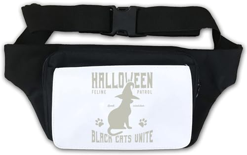Gürteltasche mit Halloween-Motiv "Feline Patrol Black Cats Unite Cat Witch Art", Weiß, weiß, Einheitsgröße von Atspauda