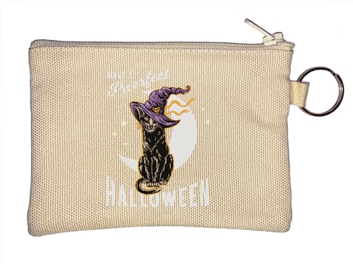 Have A Purrfect Halloween Katze Hexe Mond Nacht Kunst Schlüsselanhänger Münzbörse Beige, beige, Einheitsgröße von Atspauda