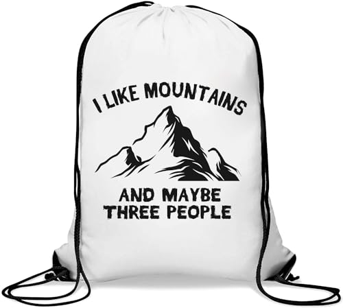 I Like Mountains And Maybe Three People Gym Sack Casual Drawstring Bag White, weiß, Einheitsgröße von Atspauda