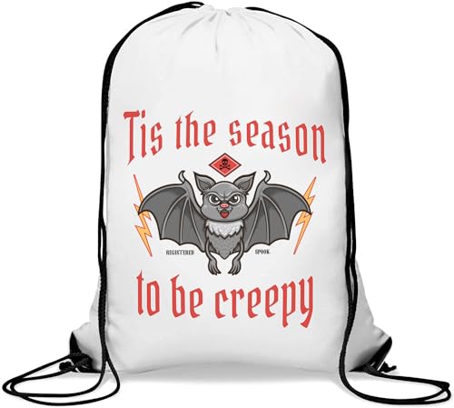 Tis The Season to Be Creepy Halloween Cute Bat Art Gym Sack Casual Drawstring Bag White, weiß, Einheitsgröße von Atspauda
